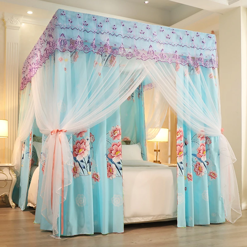 新款蚊帐家用卧室1.5米加密1.8米三开门宫廷蚊帐落地双人加粗支架