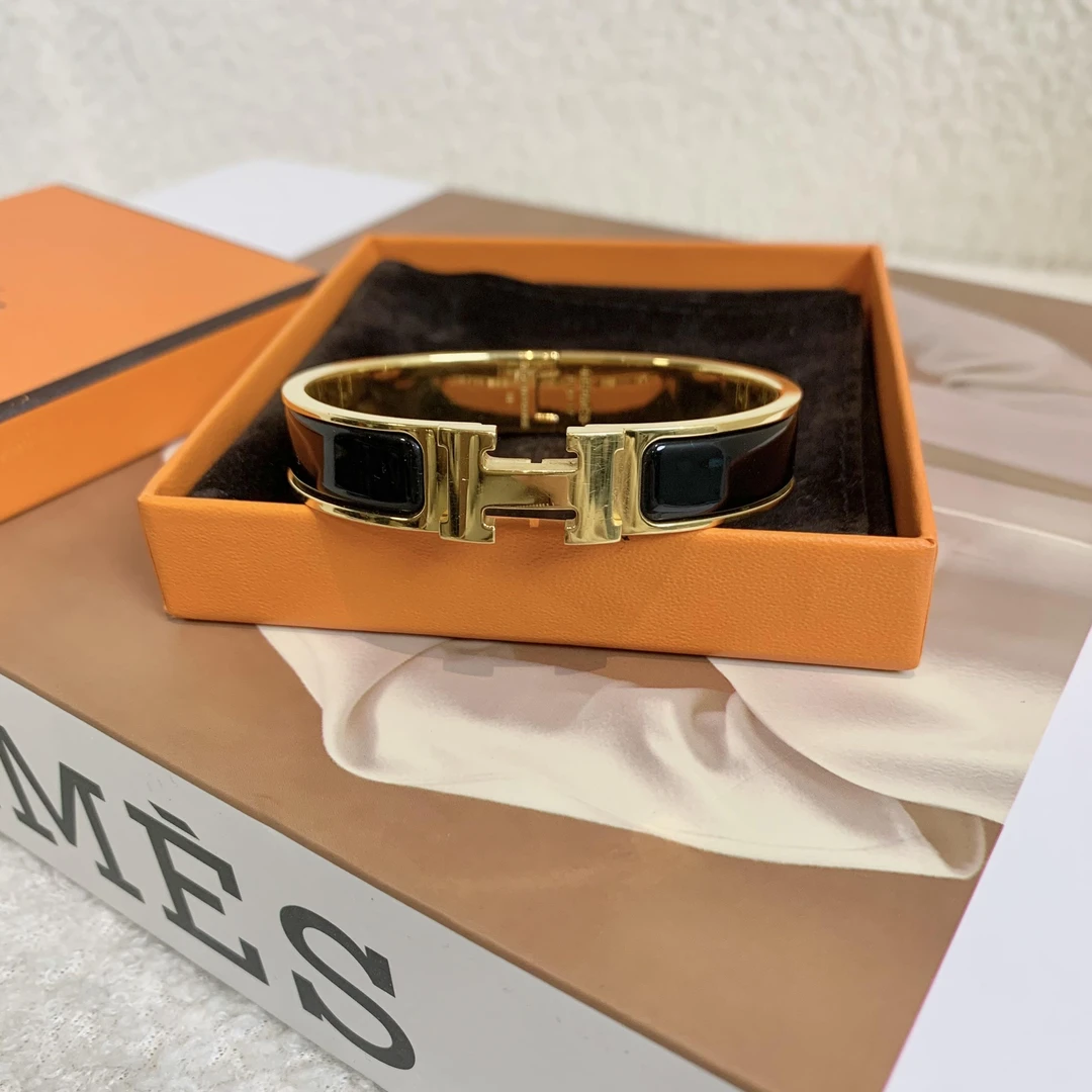 95新 Hermes/爱马仕 壹臻/黑金clic h珐琅窄版手镯 43236930