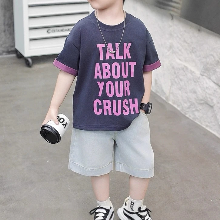 柳柳定制2025夏季男女童新品童裤3218设计感净色牛仔短裤大童童装