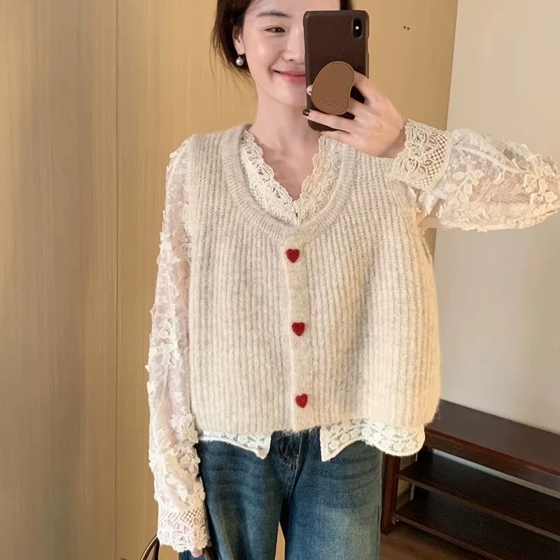 菱形软糯纯色针织马甲女春秋季宽松百搭无袖背心坎肩外搭上衣