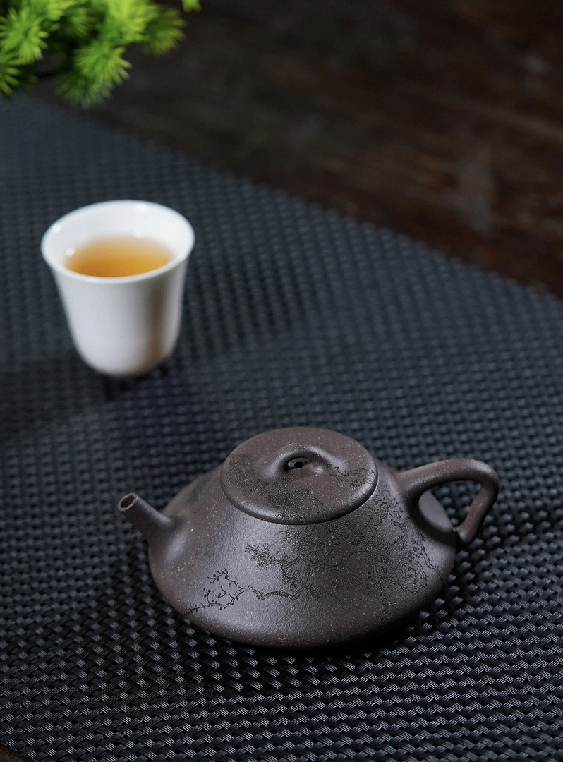 裴俊小容量横山石瓢一清刻绘宜兴紫砂壶泡茶壶泥壶石瓢壶家用茶具