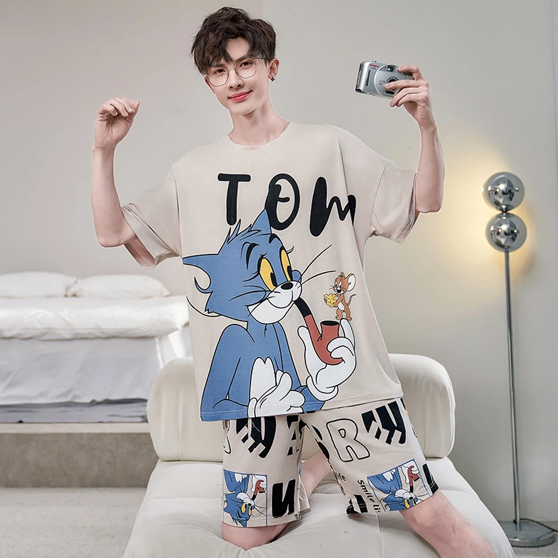 男士睡衣夏季短袖薄款卡通莫代尔青少年男款加大码夏天家居服套装