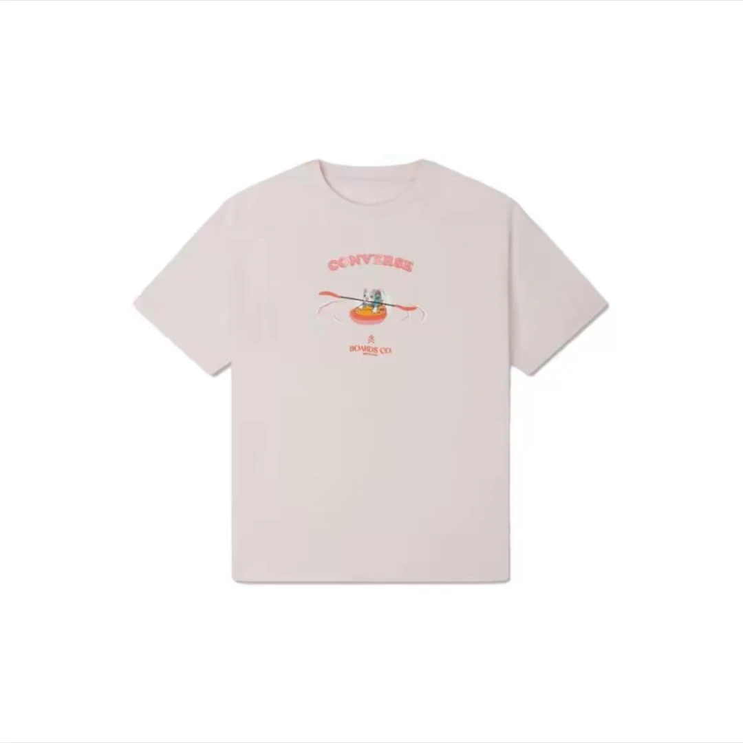 Converse匡威卡通小狗印花宽松圆领短袖T恤女款灰粉10025883-A01