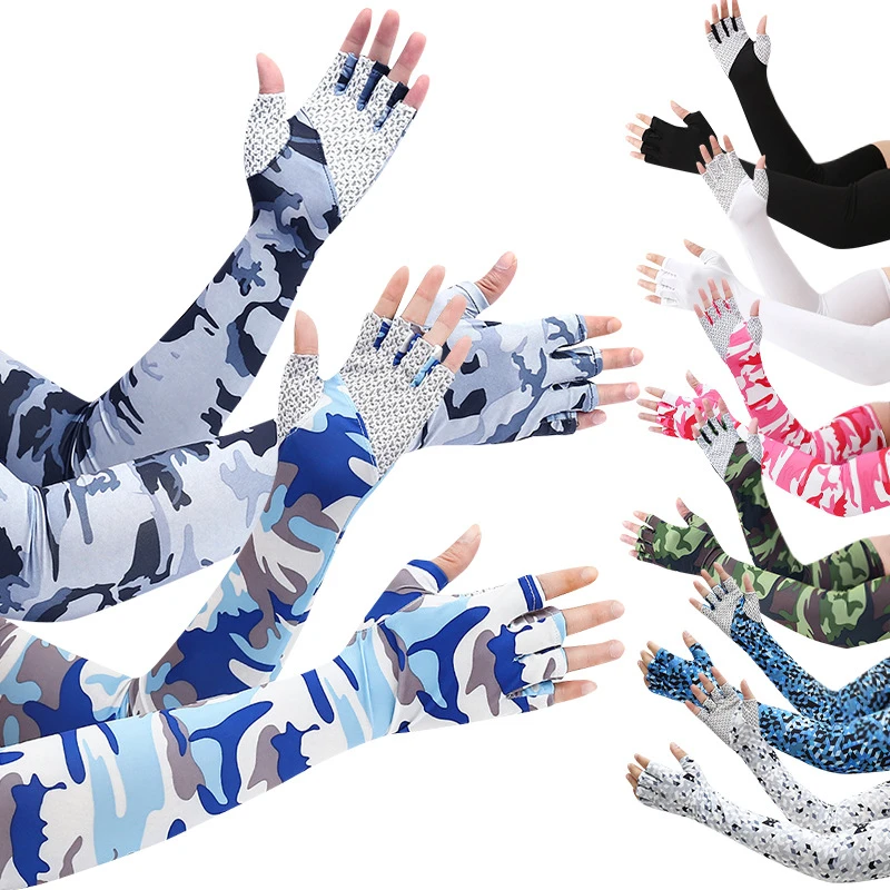 夏季户外防滑半指骑行手套冰丝透气高弹速干户外钓鱼防晒袖套