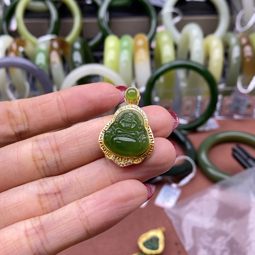 和田玉银S925镶嵌吊坠(不含链)