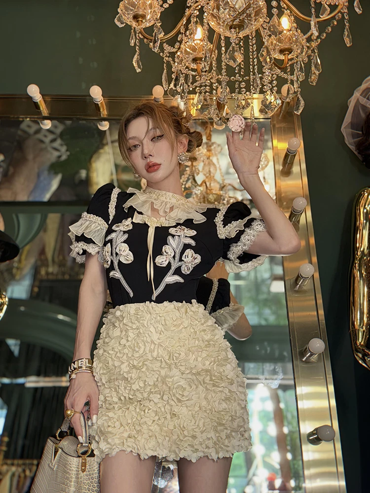 孙瑜儿【秘境花房】高定玫瑰拼接刺绣蕾丝上衣半裙两件套MQ8175