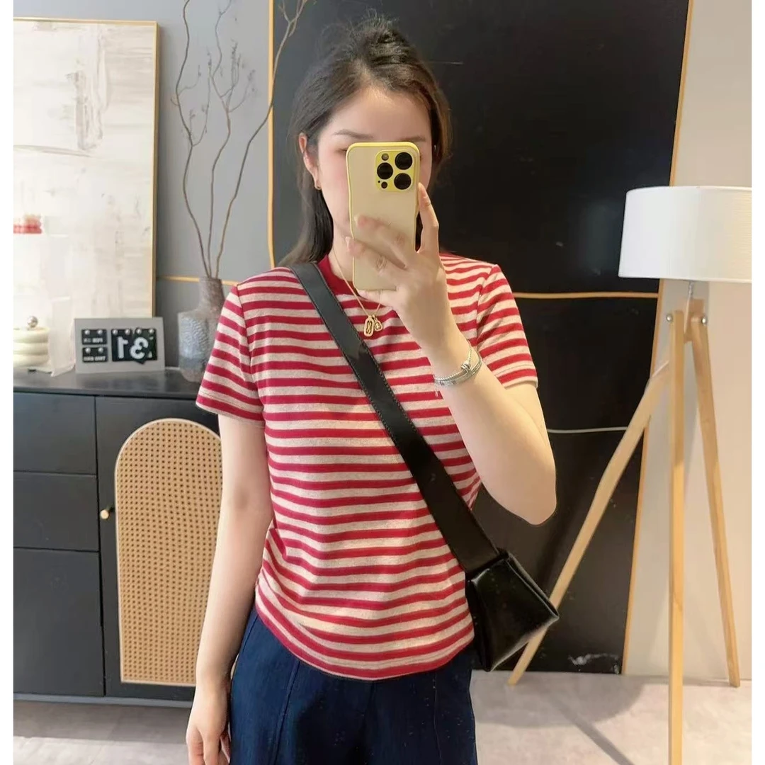 【欧加粒粒】夏季薄款条纹圆领显瘦T恤~2025韩系百搭休闲 H82529