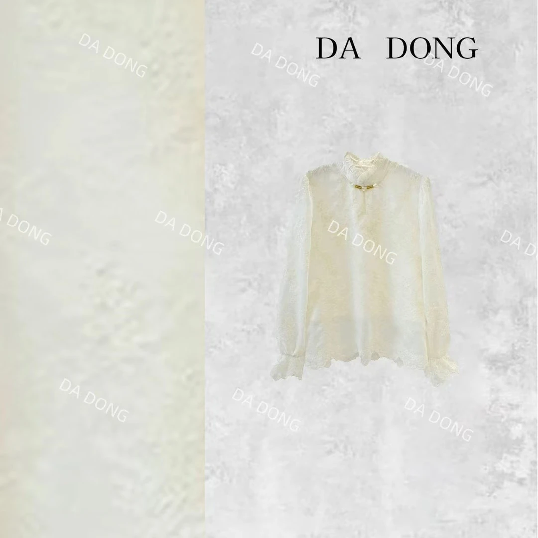 繁星--新中式国风气质百搭打底圆领长袖蕾丝镂空休闲时尚衬衫