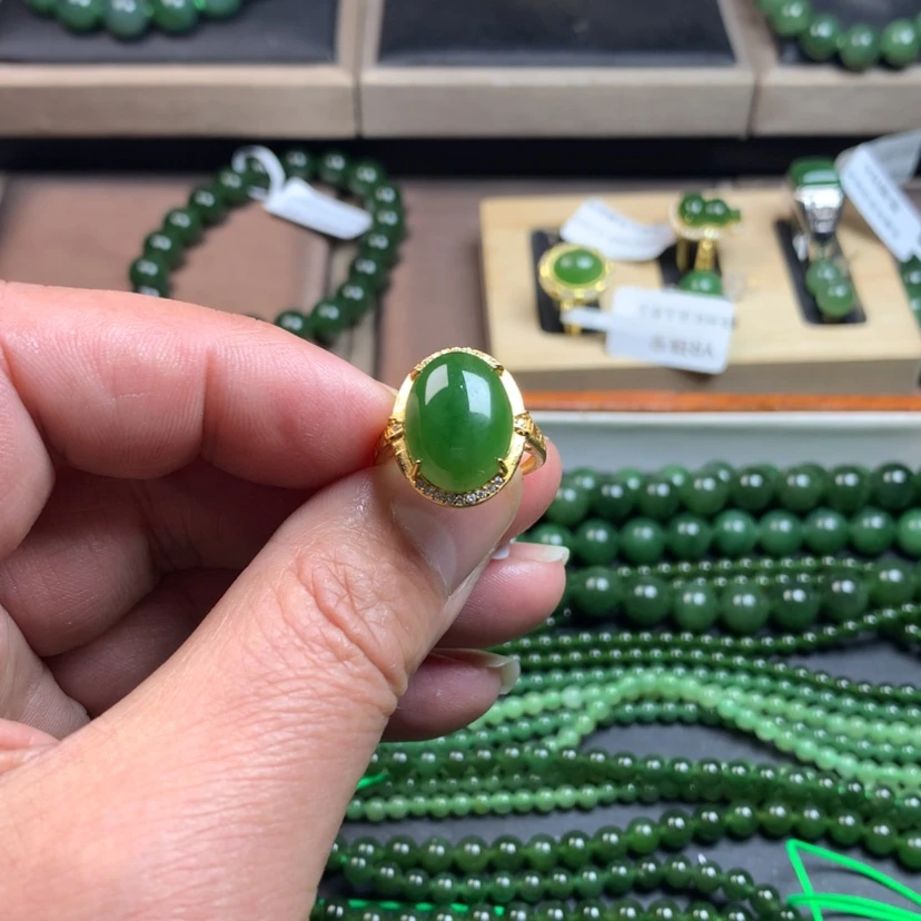 【闪购商品】和田玉（碧玉）戒指银S925镶嵌大***