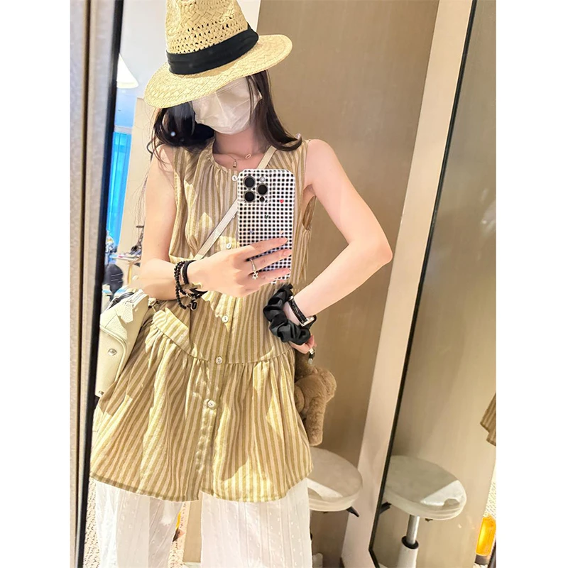 孕妇装2025夏新韩版复古娃娃衫无袖百搭洋气猪鼻扣阔腿裤孕妇套装