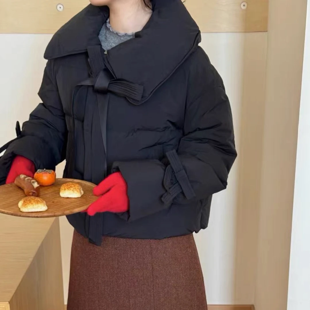 8823 甜美小香风蝴蝶结加厚宽松防寒服外套C1-2-1