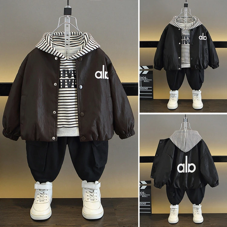 男童皮衣外套卫衣秋季2025新款儿童帅气时髦宝宝韩版秋装两件套潮