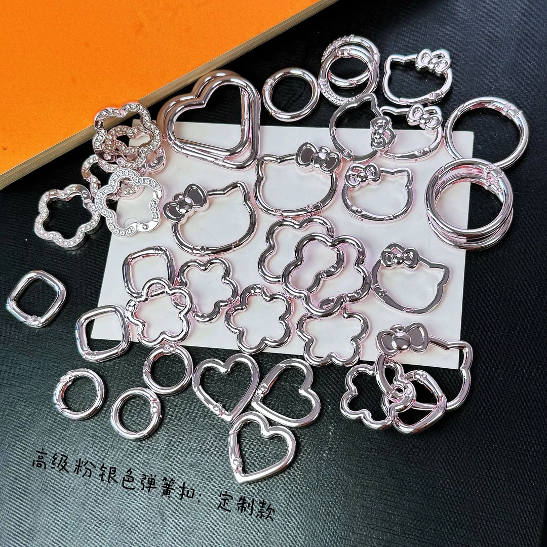 高级定制 广东银粉色弹簧扣 银色高级kt扣 爱心扣 小方扣