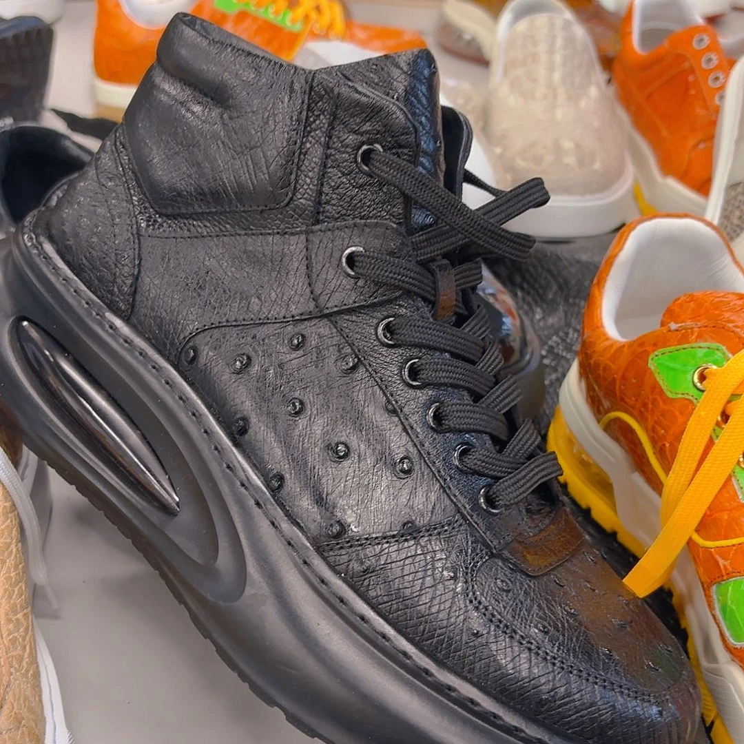织物黑色高帮鸵鸟靴子44