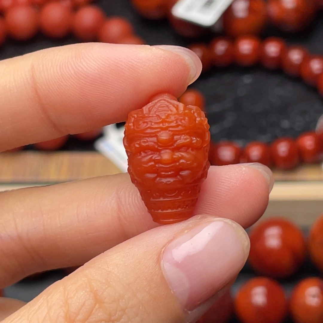 南红玛瑙未镶嵌手串13.6mm满红柿子红黄财神三通