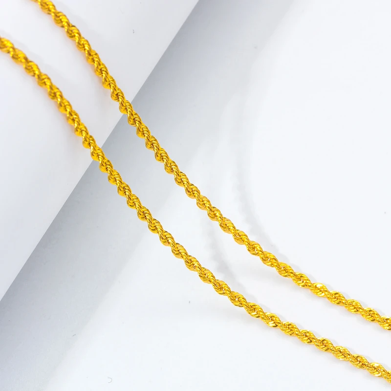 【18K黄金麻花项链50厘米】麻绳链素金锁骨链扭绳链黄金麻花链
