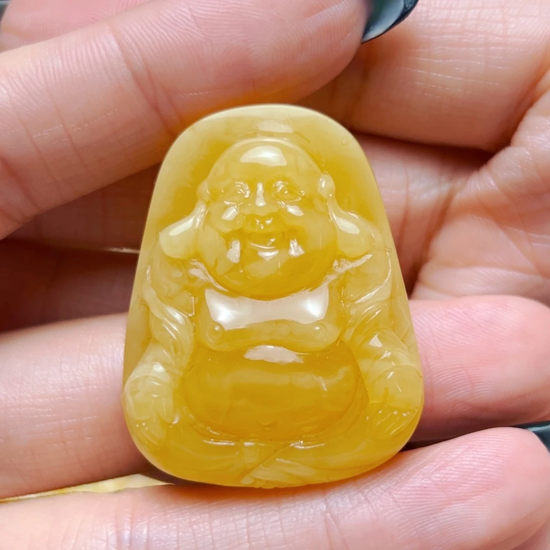 未镶嵌蜜蜡裸石32mm福利雕刻牌子 12.34g