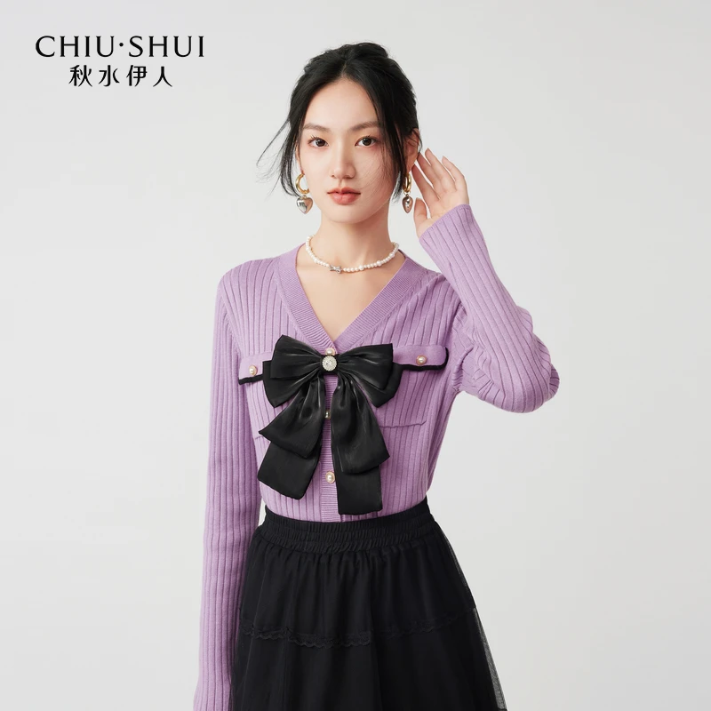 【直播优选】秋水伊人针织开衫女气质V领毛衣623409A100730