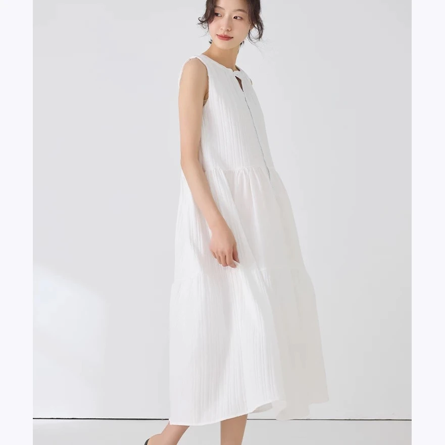 无印心匠K385 白色~ 无袖褶皱&连衣裙女 夏季 B16500