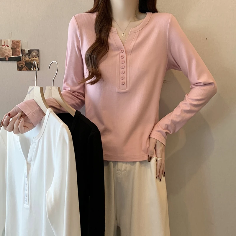 【小曹大码】春装新款女时尚休闲半开领纯色打底长袖上衣-ONL33568