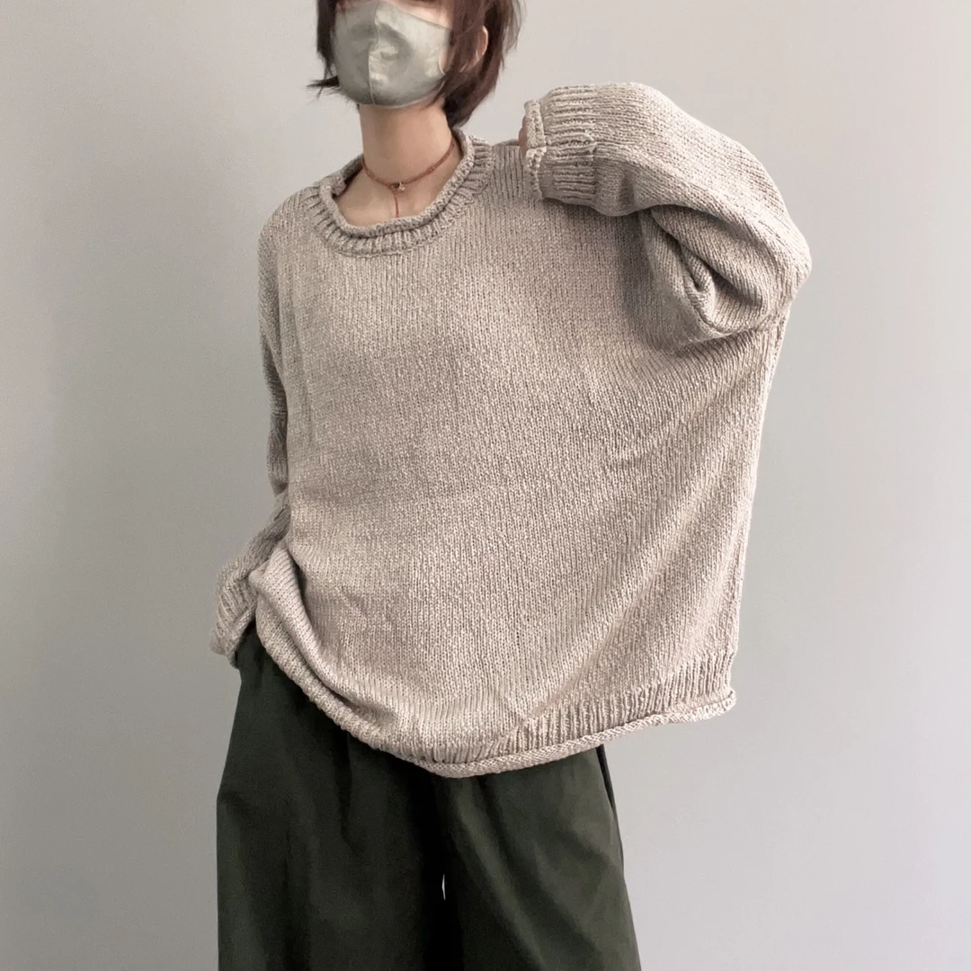 S049 松弛感浪漫大版型毛衣宽松休闲百搭圆领复古慵懒风