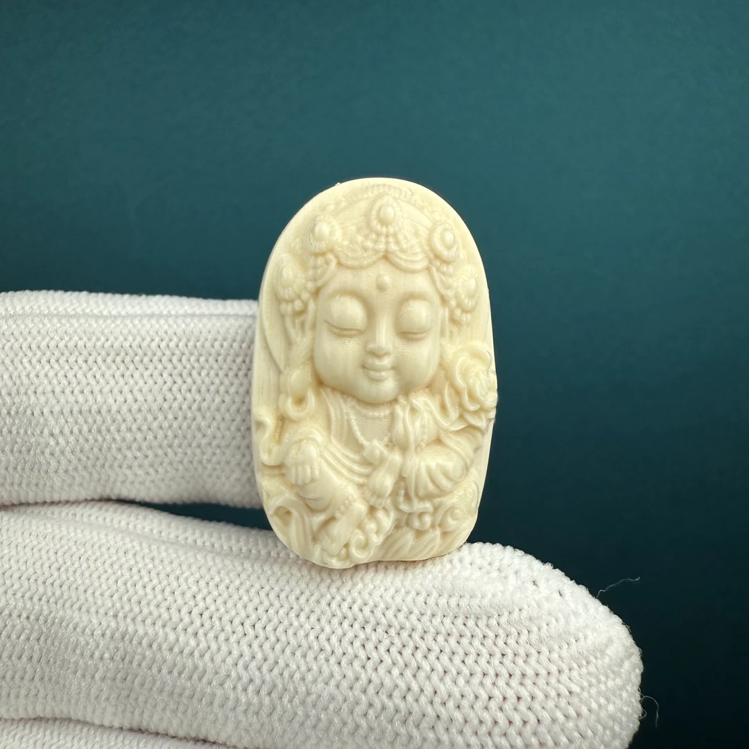 H38-67天然猛犸 雕刻大势至18.8*28.3*10mm 支持鉴定 假一罚十