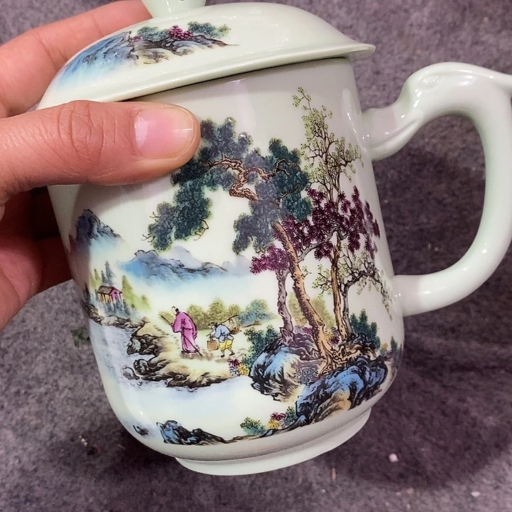 摆件陶绿稀土青绿山水办公杯咖啡