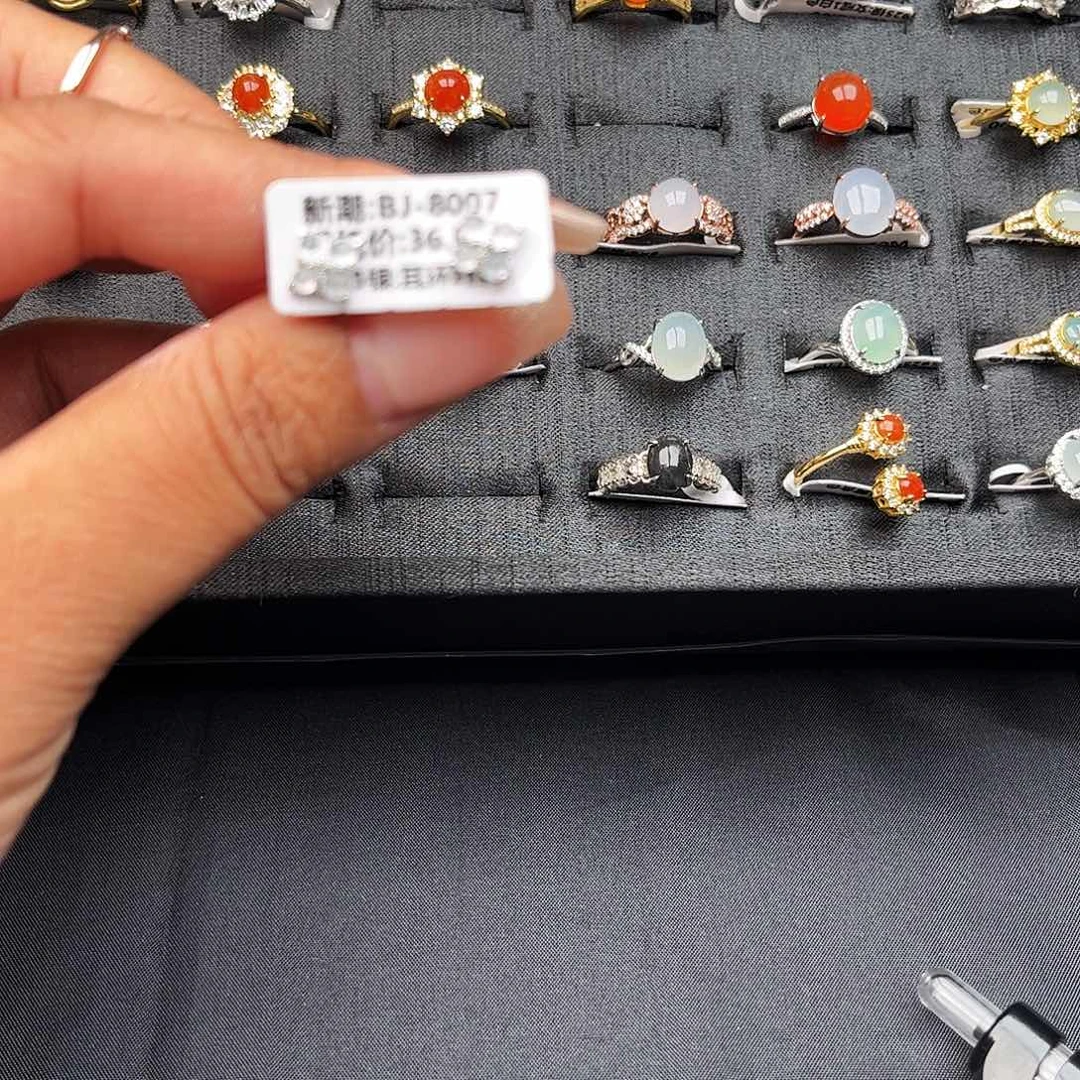 翡翠戒指银S925镶嵌舍*苗缅甸天然翡翠A货女戒