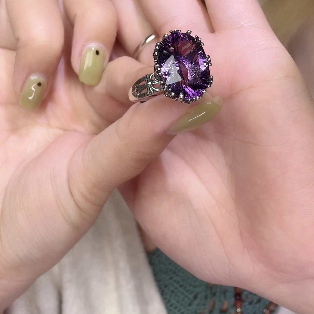 水晶戒指银S925镶嵌黑糖