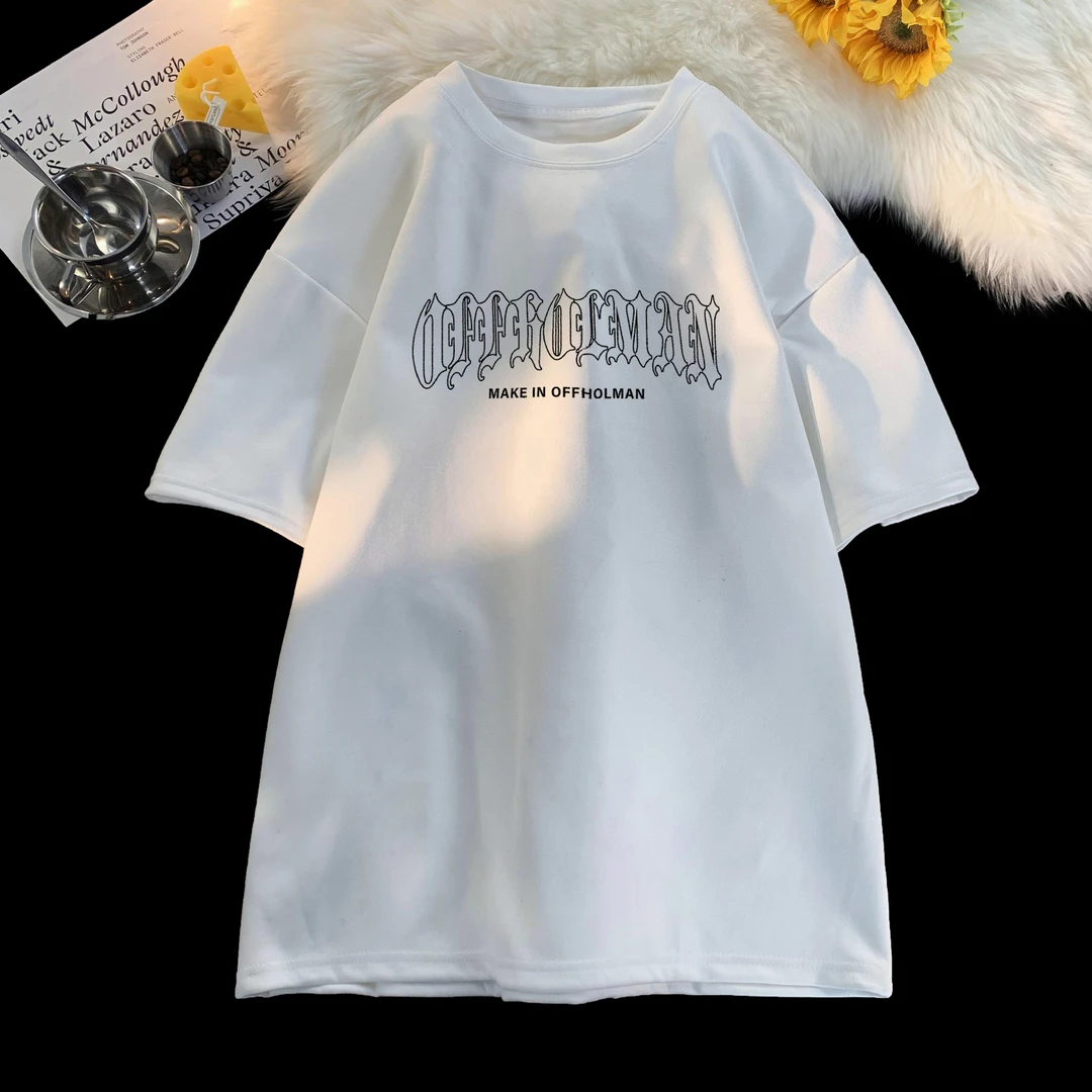 美式休闲短袖青年几何坎肩T恤ins圆领韩版休闲印花上衣