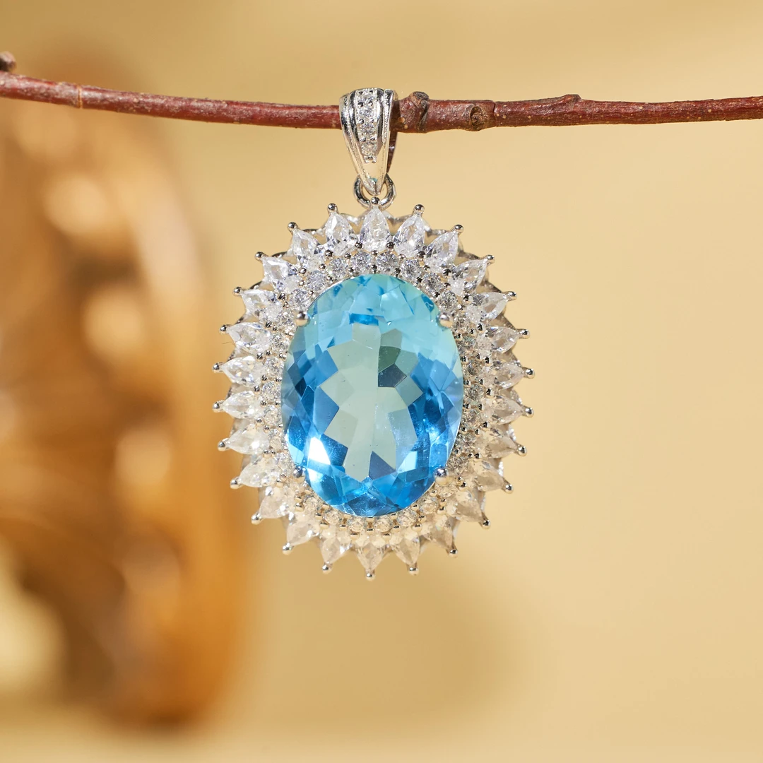 【歪歪】*托帕石吊坠不含链*S925银镶嵌N3748