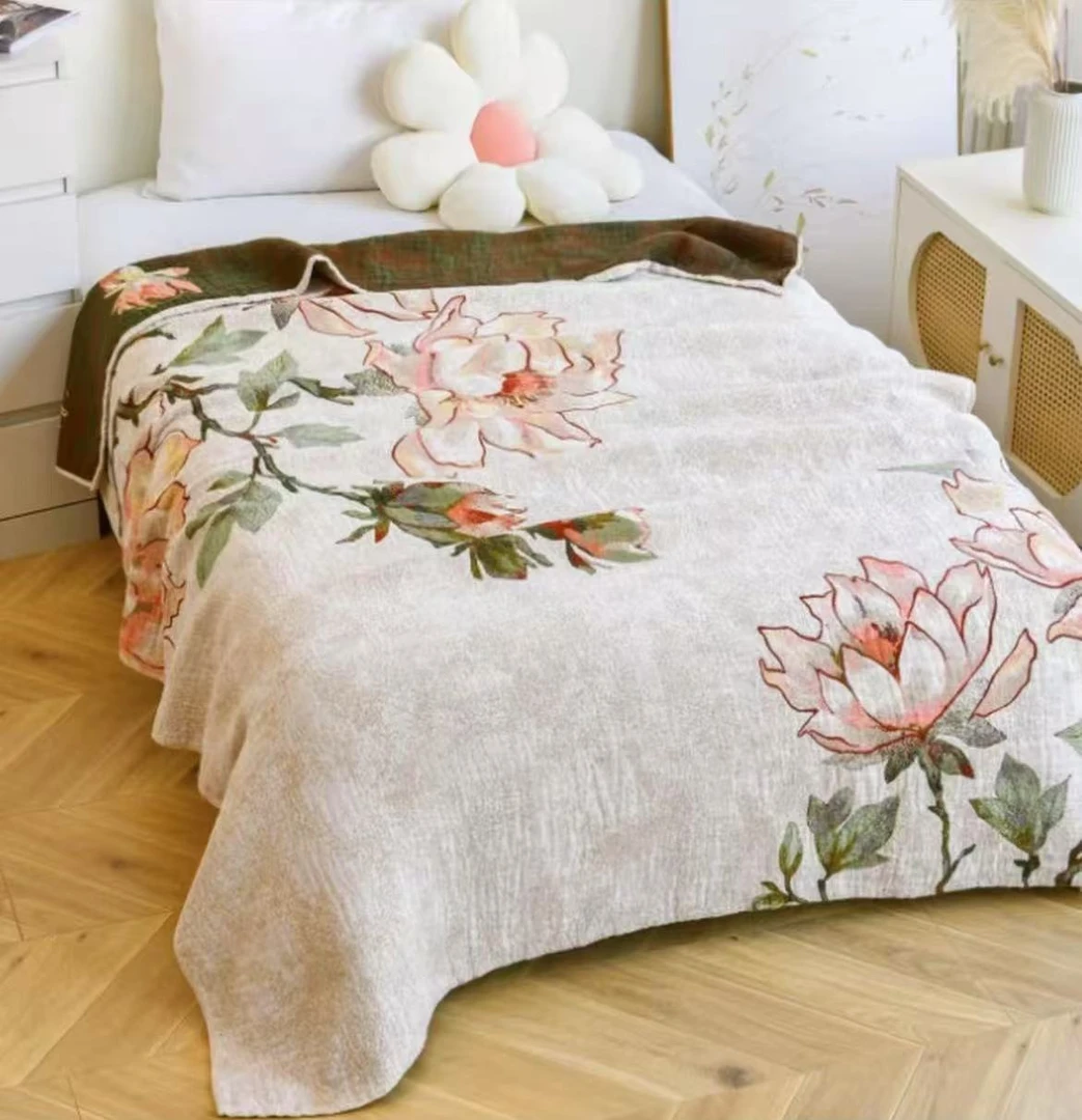 【花枝】150*200 罗布麻轻奢休闲毯盖毯床盖