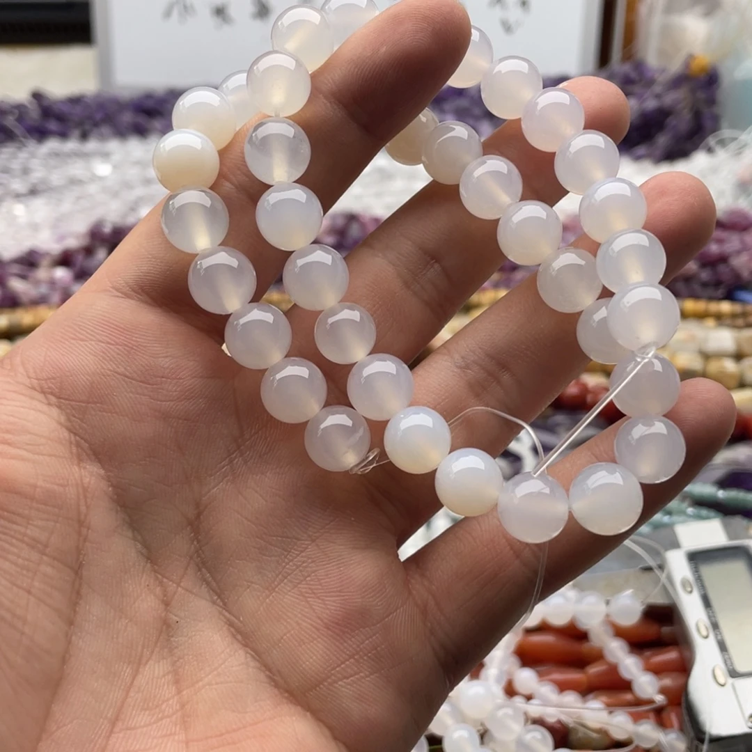 玛瑙/玉髓合金珠宝半成品一条装卡10mm白玛瑙荔枝冻圆珠