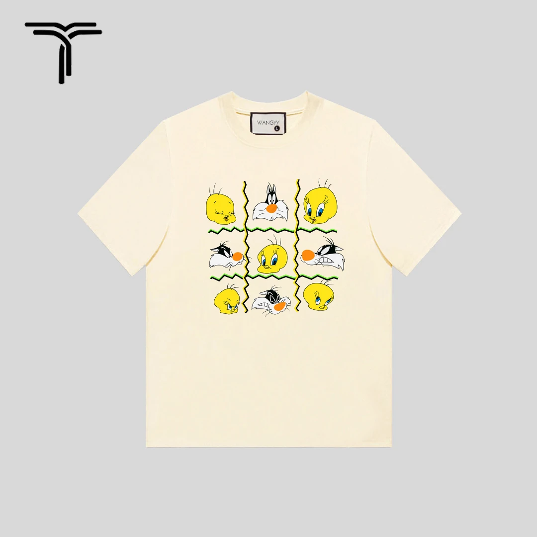 汪一一【小黄鸡】2025夏季新款宽松短袖T恤女中长款印花卡通纯棉