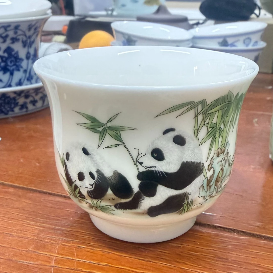 珐琅彩主人杯《龙腾四海龙杯》《团团圆圆熊猫杯》手工茶道陶瓷