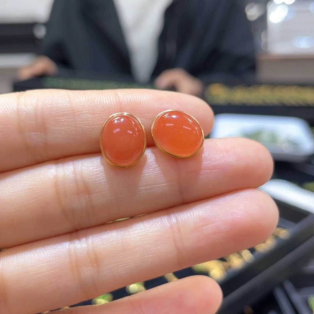 南红玛瑙银S925镶嵌耳饰直径12.2