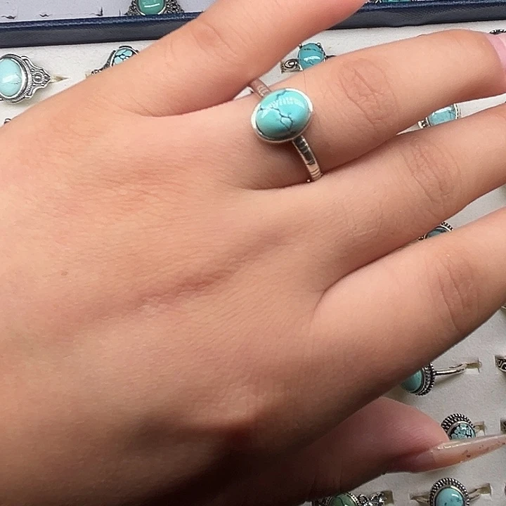 绿松石银S925镶嵌戒指原矿