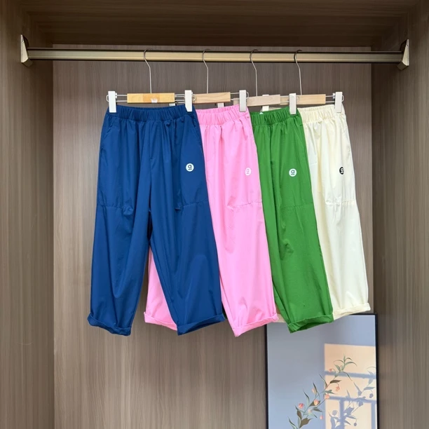 夏季儿童纯色韩版松紧腰轻薄散腿中大童休闲裤