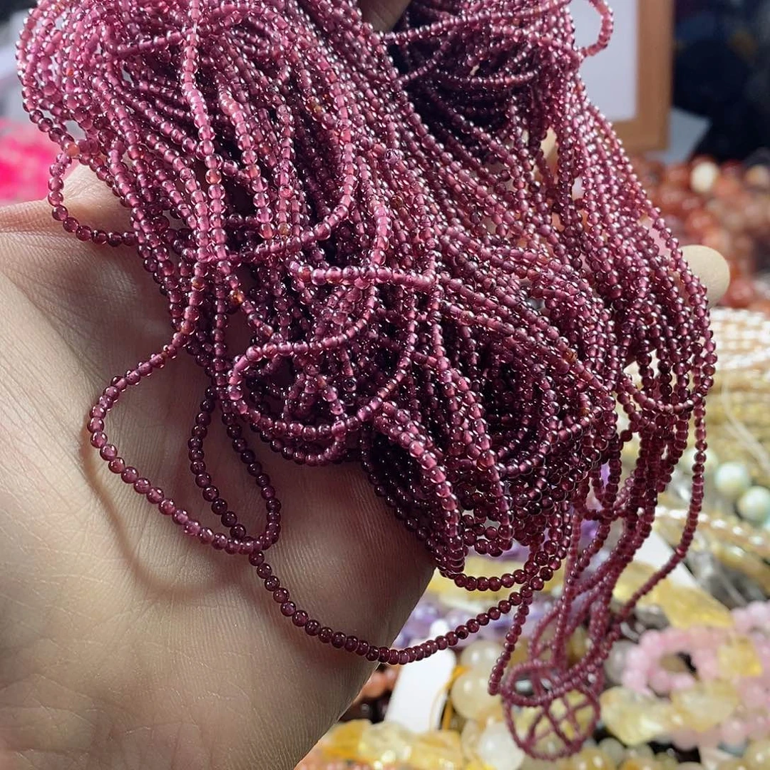 玛瑙/玉髓珠宝半成品未镶嵌一条天然2mm石榴石圆珠