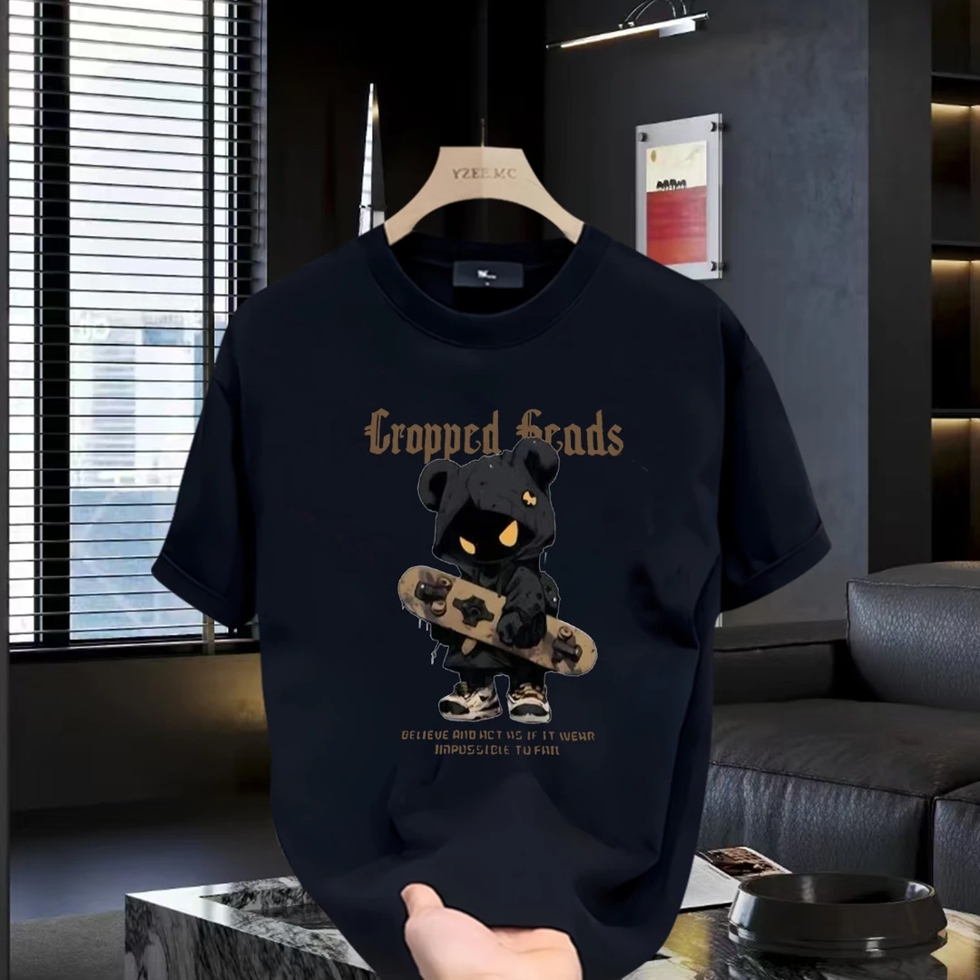 男士新款休闲装短袖男款爆款2025新款重磅纯棉夏季T恤痞帅男装潮