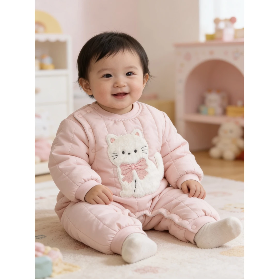 婴幼儿秋冬季400g夹棉加厚三防保暖连体衣男女宝宝百搭居家外出服