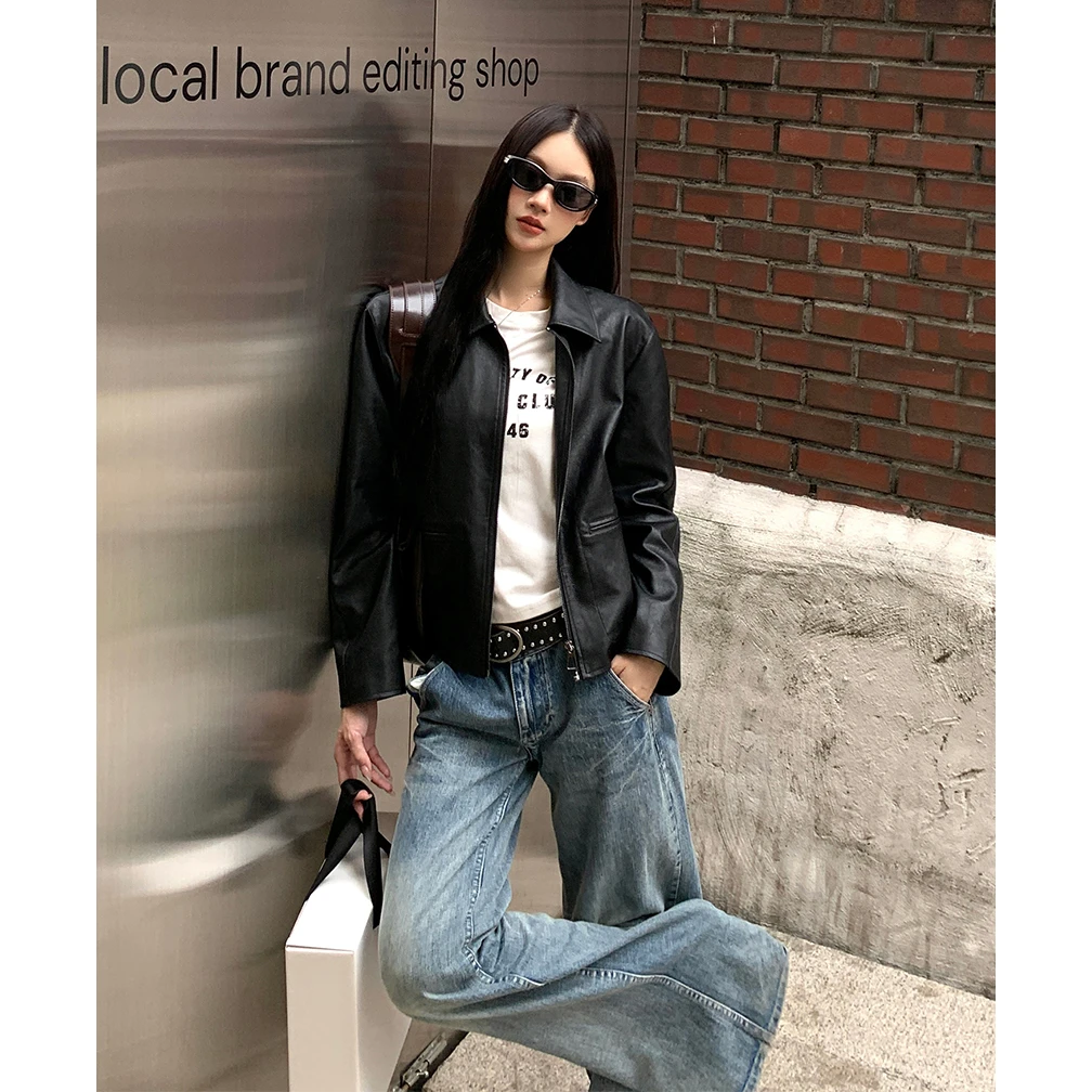 朋克风独特高级感百搭夹克女2025新款秋时尚高街气质黑色皮衣外套