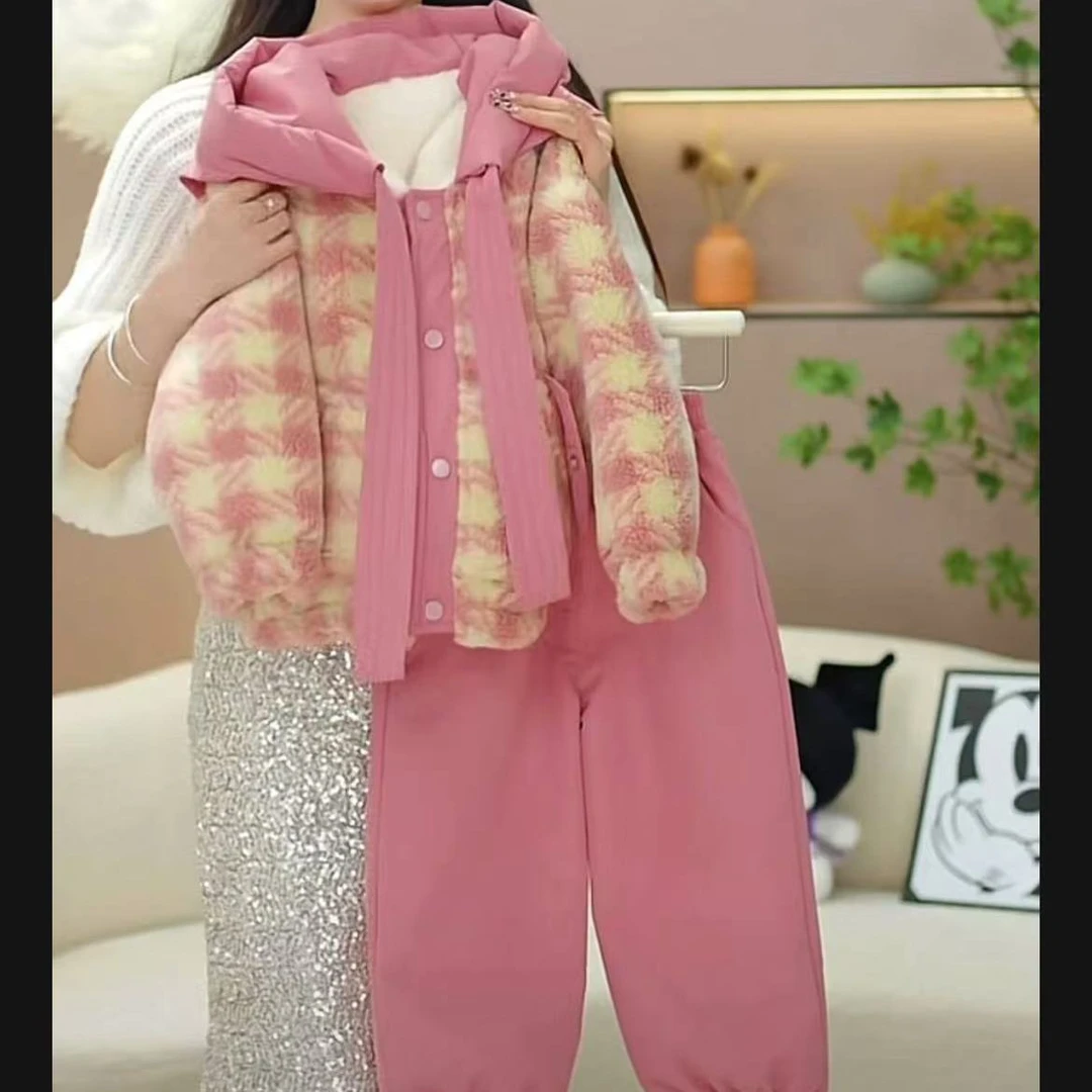 儿童冬季套装2024新款女童三合一洋气加厚加绒宝宝棉服两件套