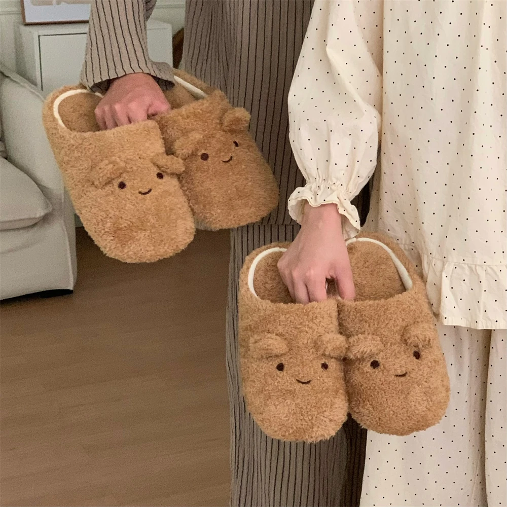 细细条 少女心日式小熊棉拖鞋秋冬季防滑静音毛毛地板拖鞋男女ins