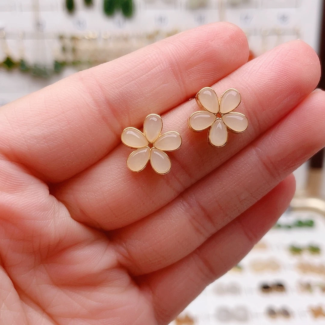 和田玉银S925镶嵌耳饰