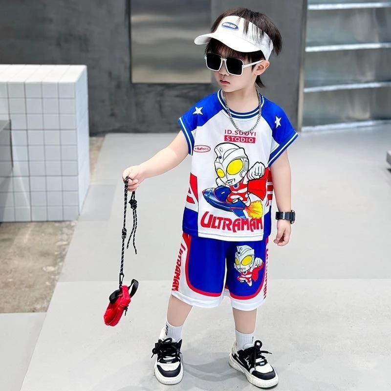 奥特曼衣服男童夏季短袖套装2025新款儿童男宝宝卡通帅气两件套潮