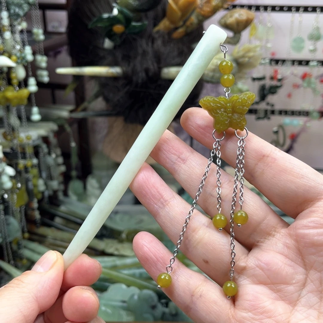 岫玉未镶嵌发饰长度14厘米左右