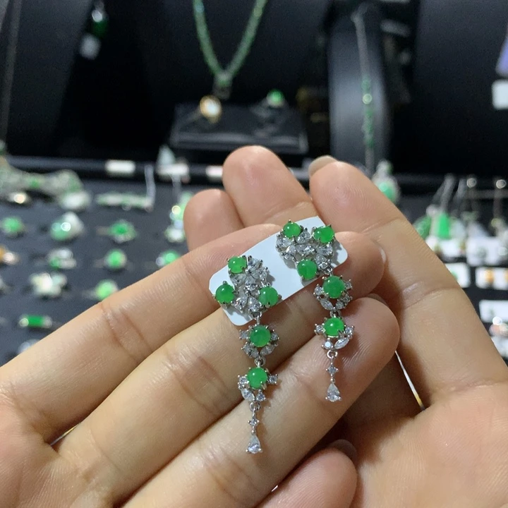银S925镶嵌翡翠耳饰