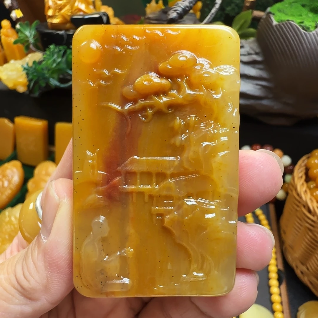 石英质玉（黄龙玉）未镶嵌吊坠山水牌（特价 不退换）