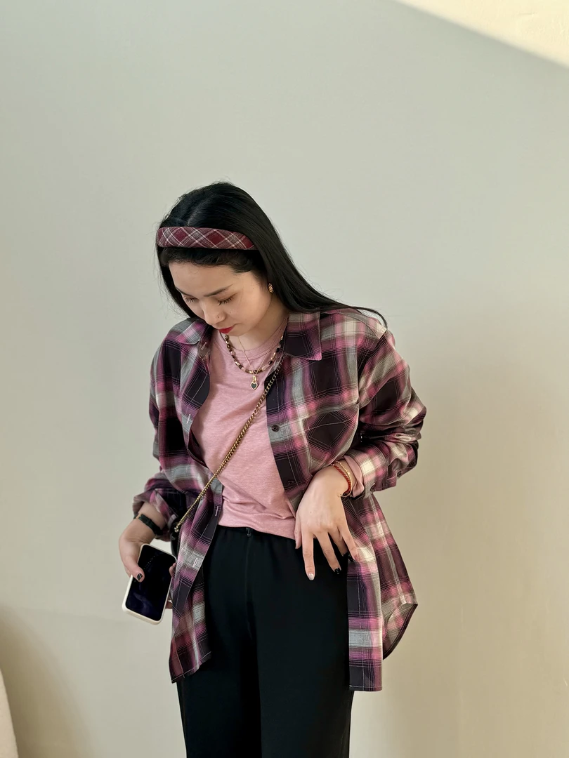 【可可心选】新“济州岛”25春夏薄款宽松显白天丝格子衬衫上衣